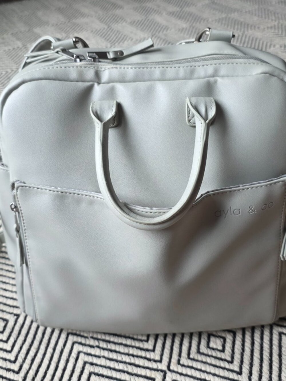 Ayla & Co. "The Ayla Diaper Bag", Full Size Vegan Leather Diaper Bag, DOVE GRAY